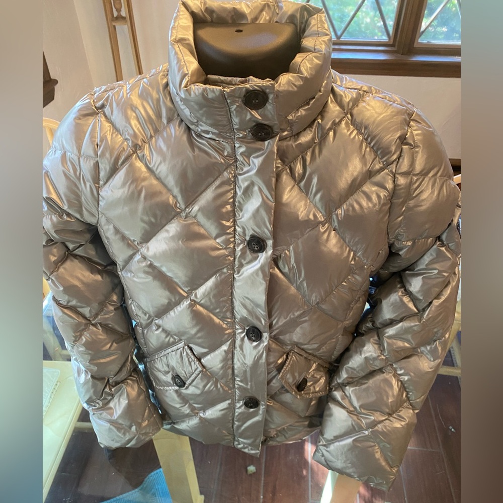 LUXURY BONPOINT PARIS KIDS METALLIC SILVER REAL DOWN PUFFER JACKET 12(EXCELLENT)